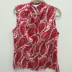 Tahari Red Paisley Sleeveless Blouse